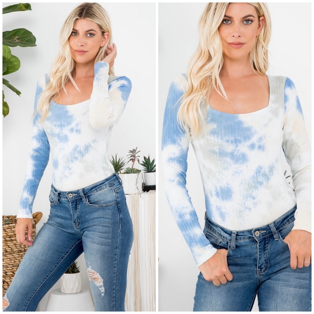 FEW LEFT❗️LE LIS Ribbed Tie-Dye Long Sleeves Bodysuit